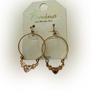 Pomina Gold Heart‎ Hoop Earrings NEW